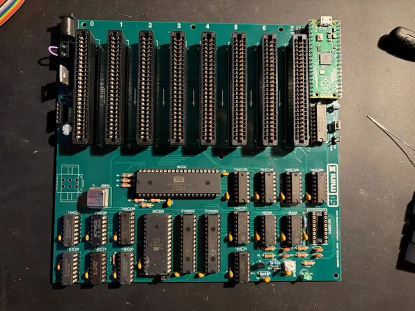 The populated PCB Rev 1 of the PCB with 8 slots