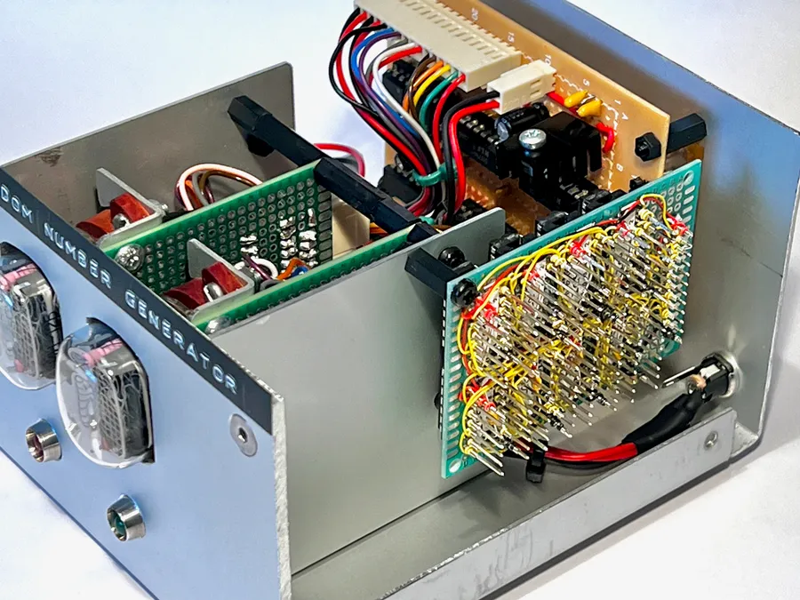 Click to view full size - Green wirewrap board contains the pair of linear-feedback shift registers.